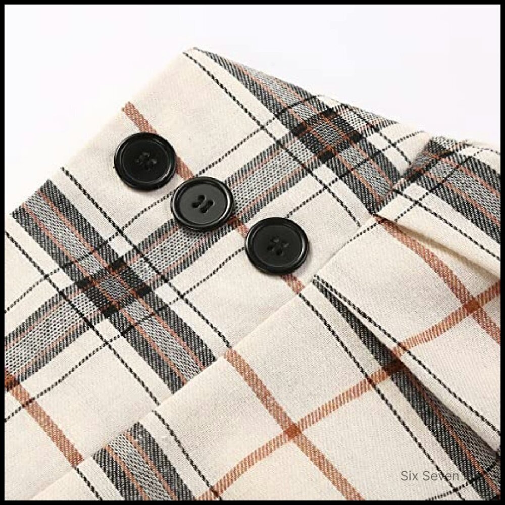 Plaid Midi Skirt High Waist A-Line Pleated Vintage Y2K Chic Casual - Picture 5 of 8